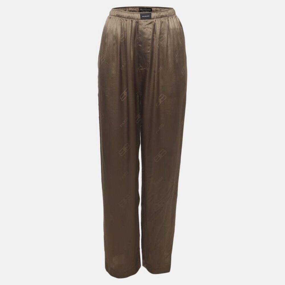 Balenciaga Homewear Grey Logo Print Satin Pyjama Pants S